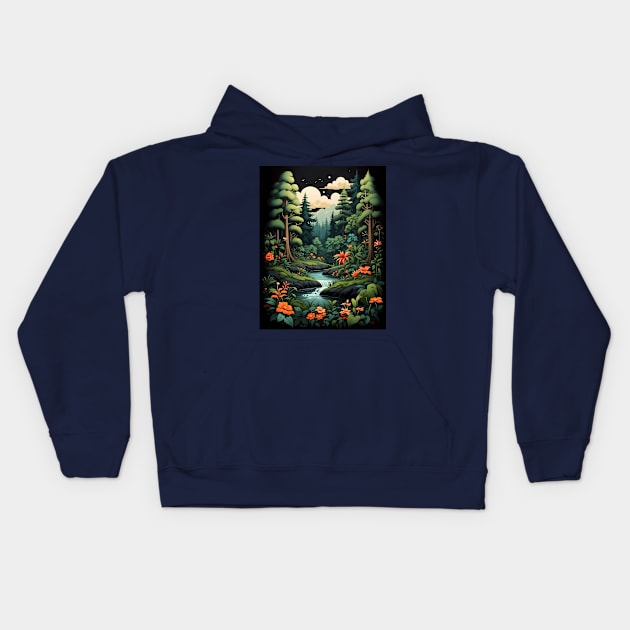 Late Forest Hike Kids Hoodie by VivaLaRetro